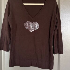Escada Brown Sequin Blouse with 3/4 Sleeves